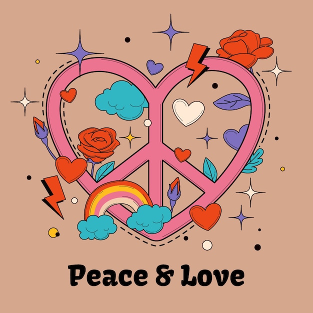 Ilustración de símbolo de paz retro dibujado a mano