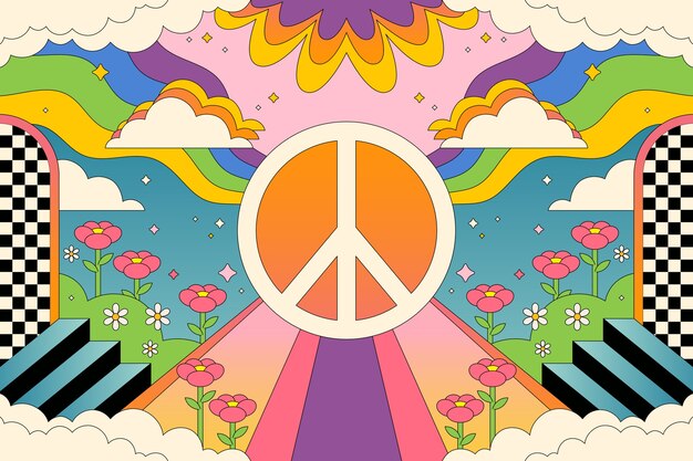 Ilustración de símbolo de paz retro dibujado a mano