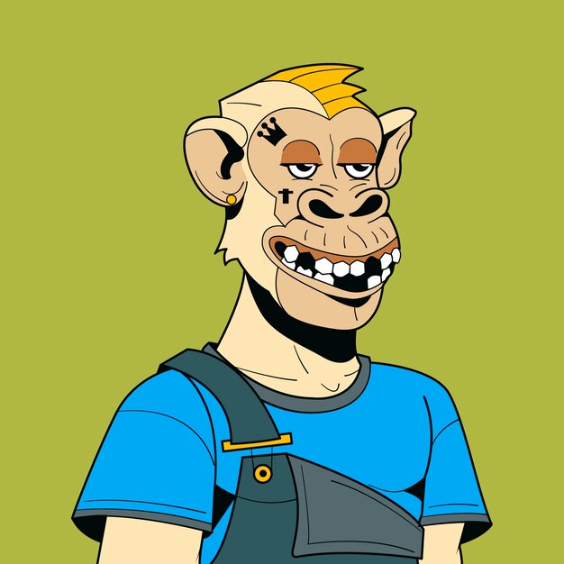 Ilustración de simio estilo nft dibujado a mano