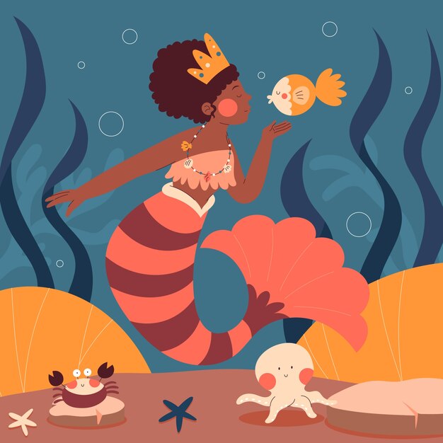 Ilustración de sirena negra dibujada a mano