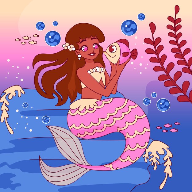 Ilustración de sirena negra dibujada a mano