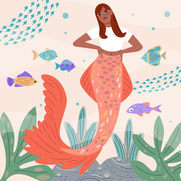 Ilustración de sirena negra dibujada a mano