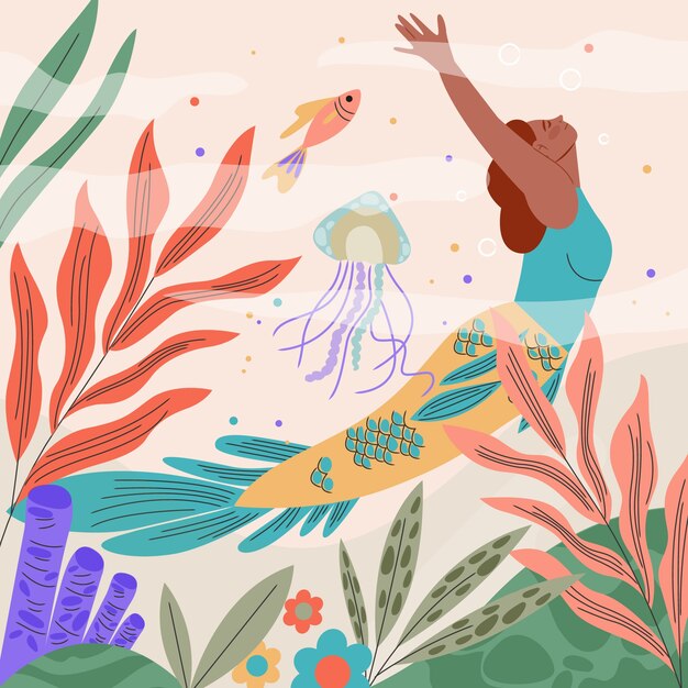 Ilustración de sirena negra dibujada a mano
