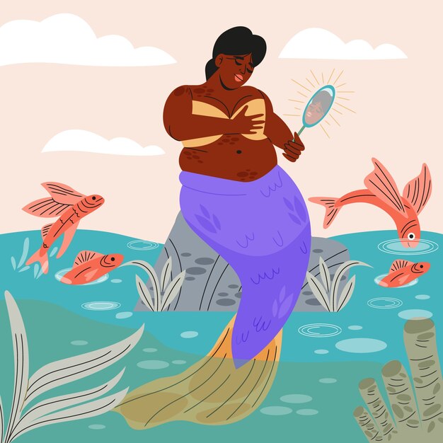 Ilustración de sirena negra dibujada a mano