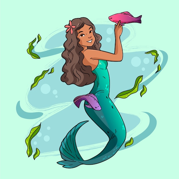 Vector gratuito ilustración de sirena negra dibujada a mano