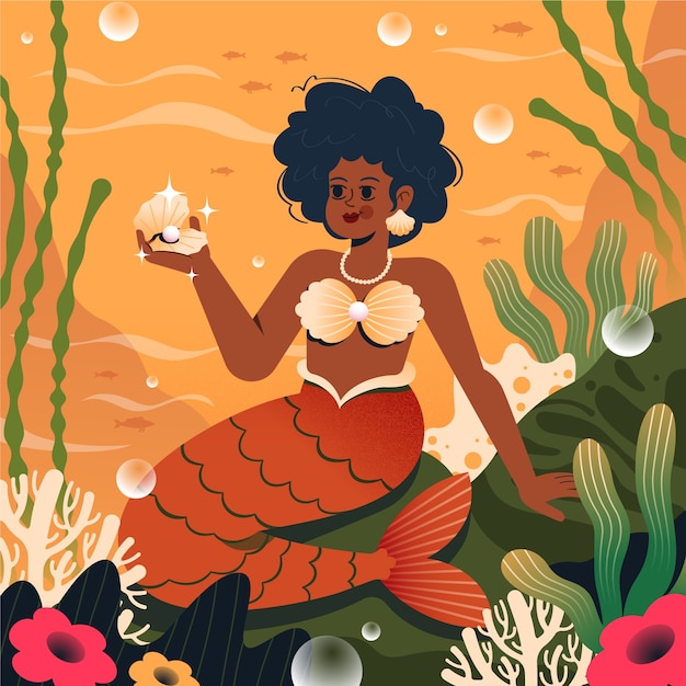 Vector gratuito ilustración de sirena negra dibujada a mano