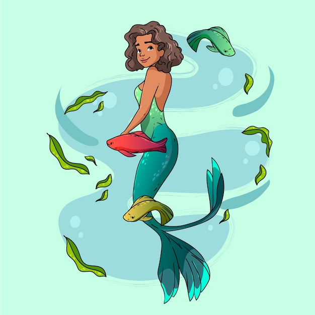 Vector gratuito ilustración de sirena negra dibujada a mano