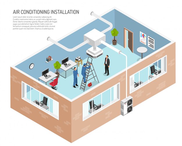 Ilustración del sistema de acondicionamiento de oficina