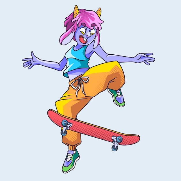 Ilustración de skate dibujada a mano