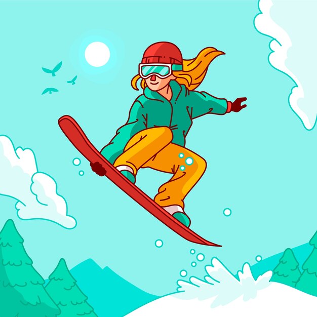 Ilustración de snowboard dibujada a mano