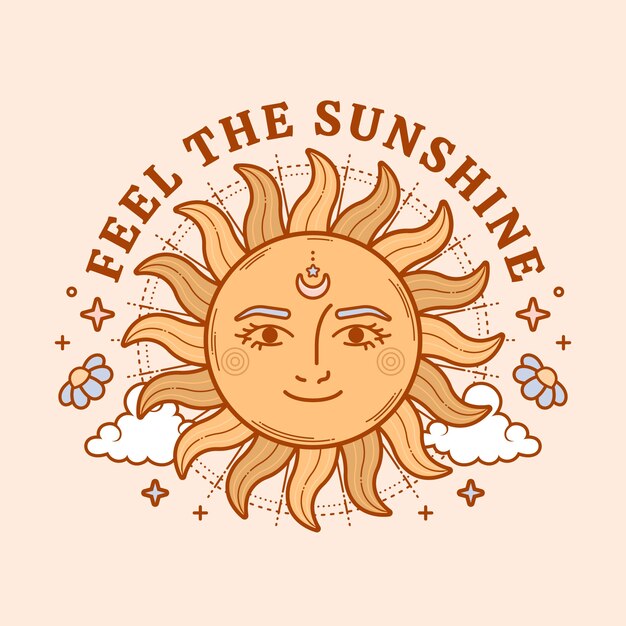 Ilustración de sol de gráficos retro dibujados a mano