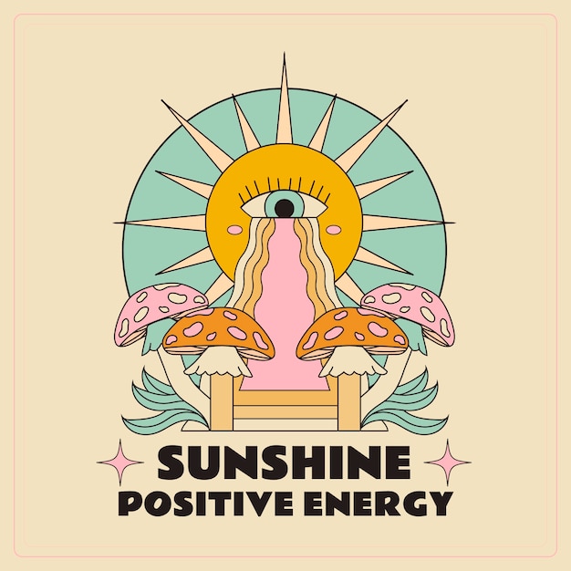Ilustración de sol retro dibujado a mano
