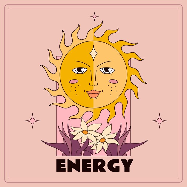 Ilustración de sol retro dibujado a mano