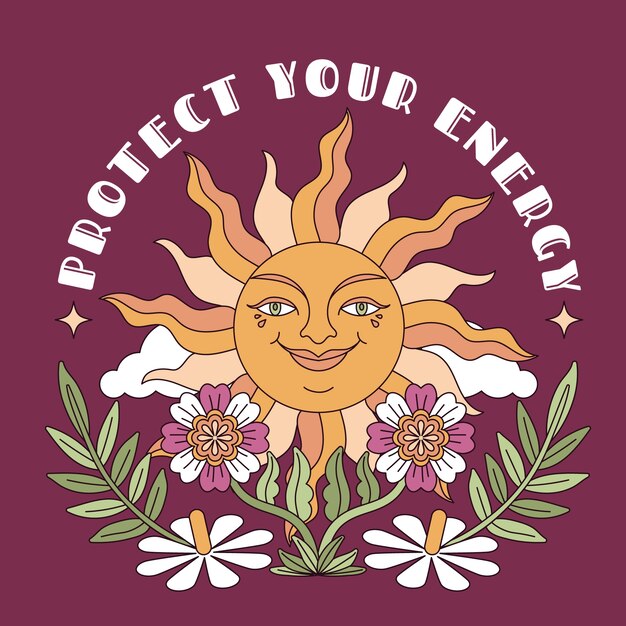 Ilustración de sol retro dibujado a mano