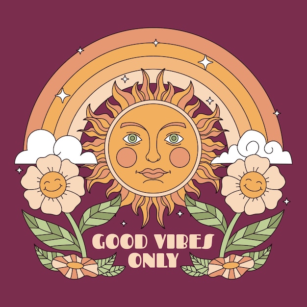 Ilustración de sol retro dibujado a mano