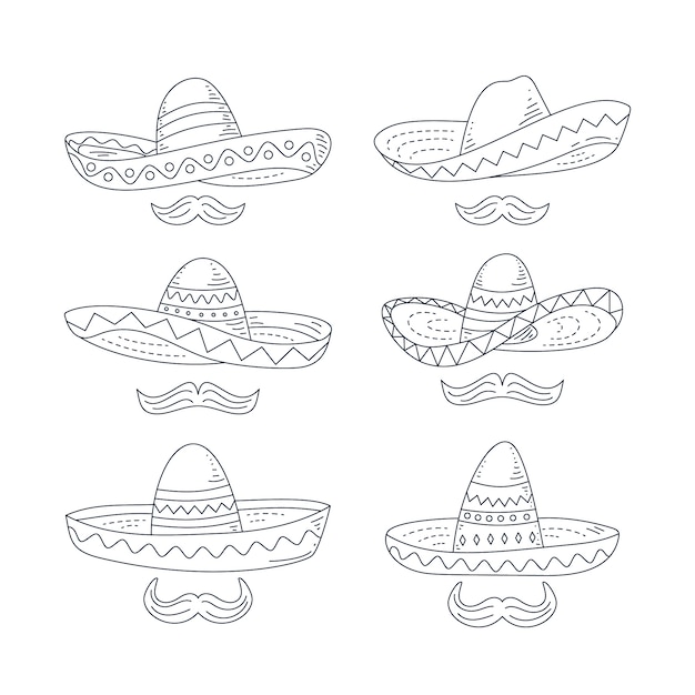 Ilustración de sombrero mariachi dibujado a mano