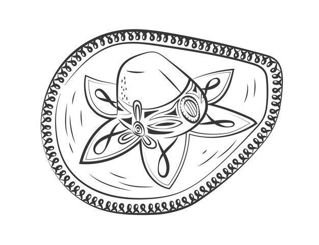 Ilustración de sombrero mariachi dibujado a mano