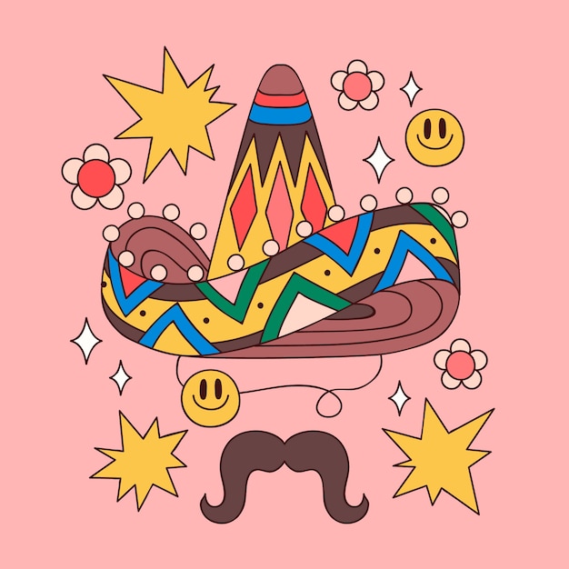 Ilustración de sombrero mariachi dibujado a mano