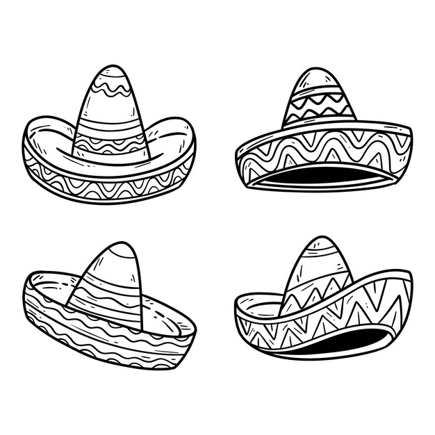 Ilustración de sombrero mariachi dibujado a mano