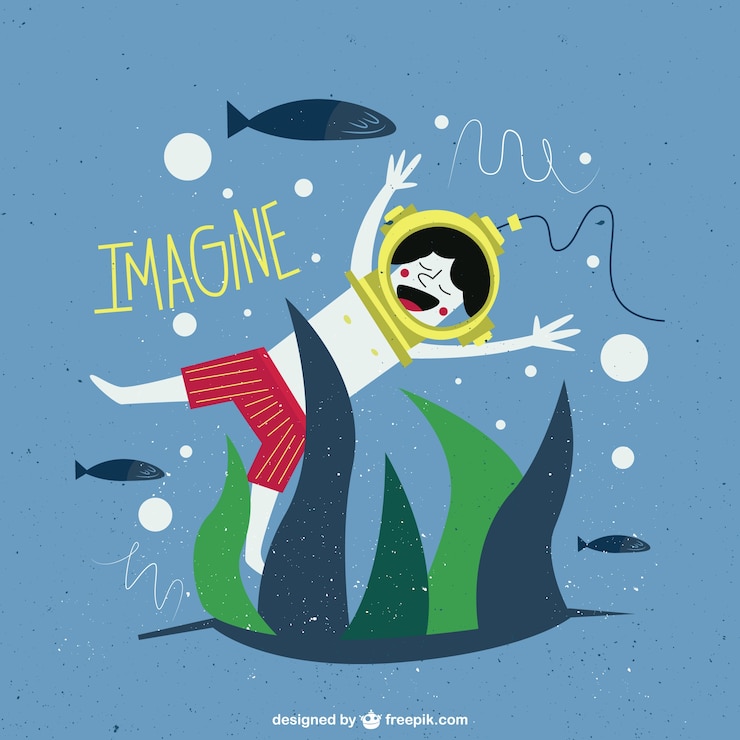 Vector gratuito ilustración soñando en el fondo del mar