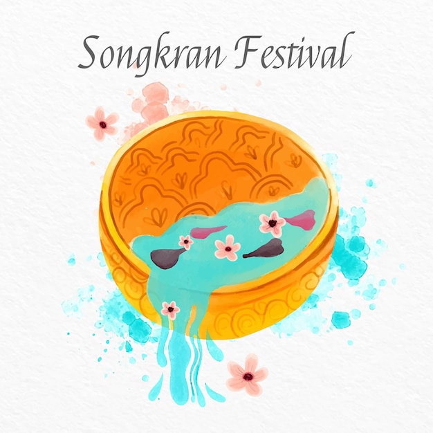 Ilustración de songkran acuarela