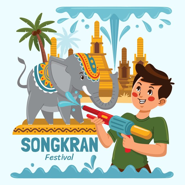 Ilustración de songkran plana