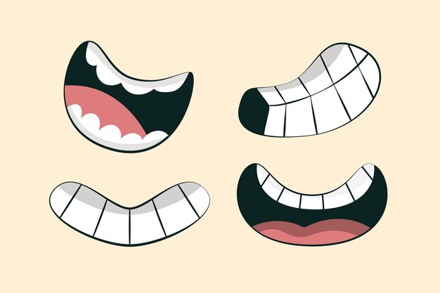 Ilustración de sonrisa de dientes de dibujos animados dibujados a mano