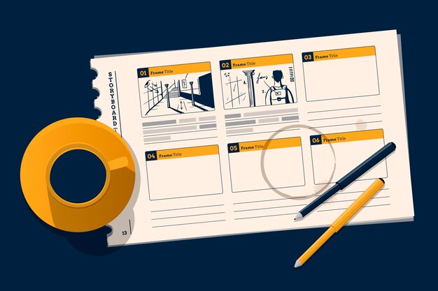 Ilustración de storyboard de vista superior