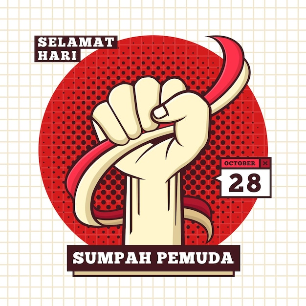Ilustración de sumpah pemuda con puño