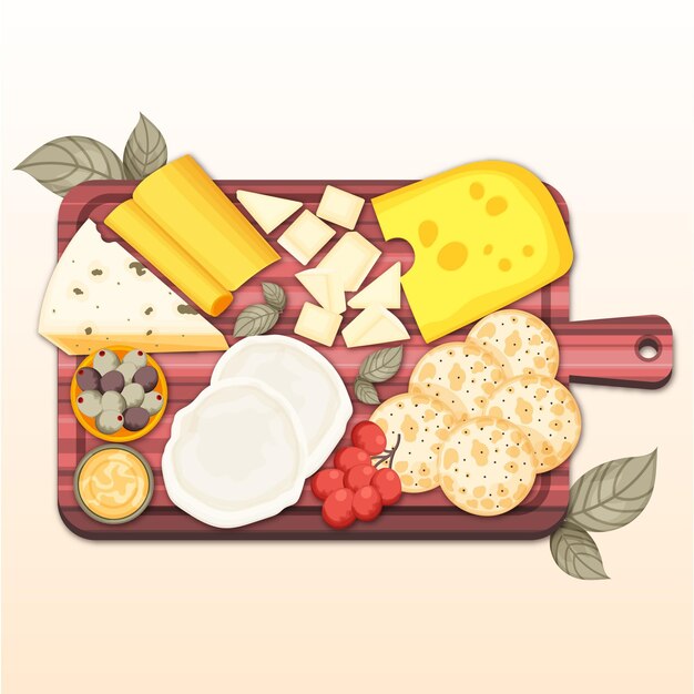 Ilustración de tabla de quesos dibujada a mano
