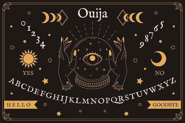 Ilustración de tablero de ouija dibujado a mano