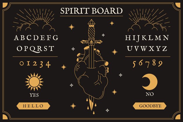 Ilustración de tablero de ouija dibujado a mano