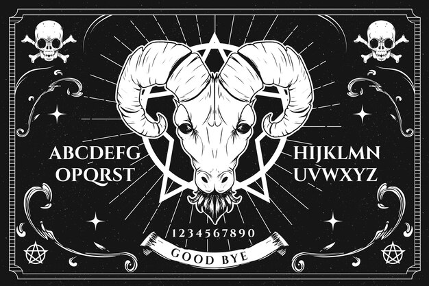 Ilustración de tablero de ouija dibujado a mano