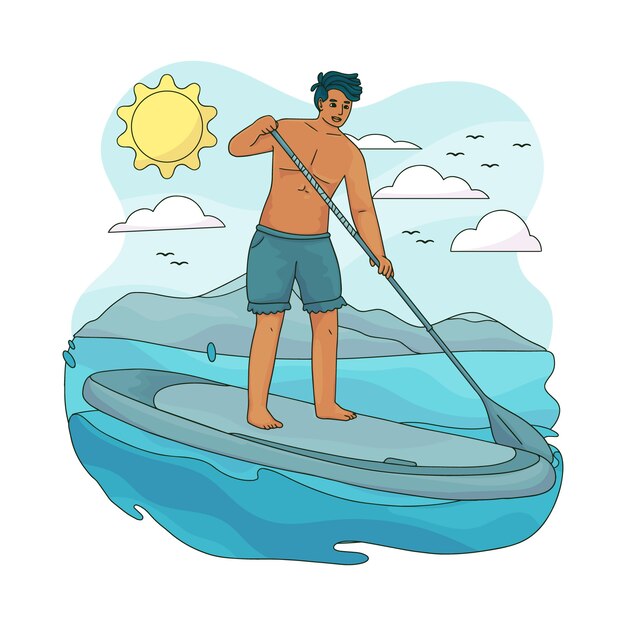 Ilustración de tablero sup dibujado a mano