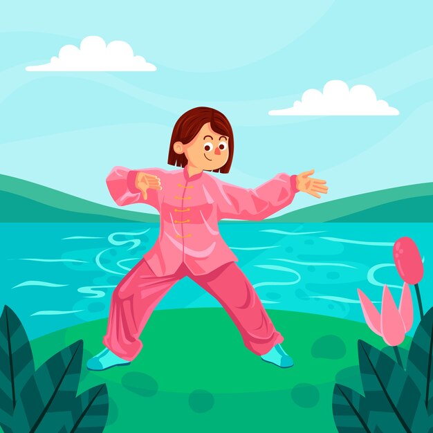 Ilustración de tai chi dibujado a mano