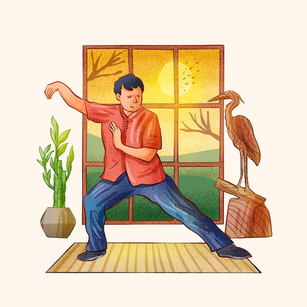 Ilustración de tai chi dibujado a mano