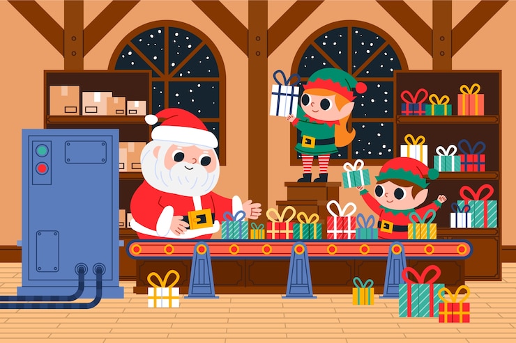 Vector gratuito ilustración de taller de santa navidad plana