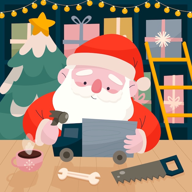 Ilustración de taller de santa navidad plana