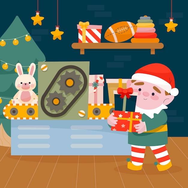 Vector gratuito ilustración de taller de santa navidad plana