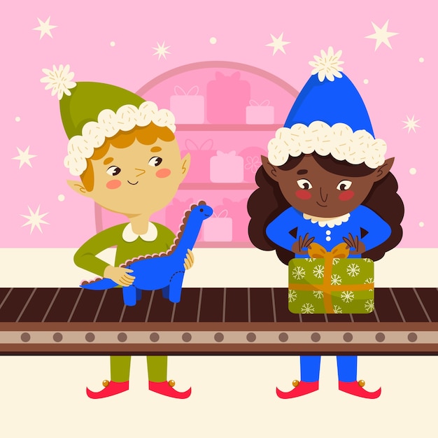 Ilustración de taller de santa navidad plana