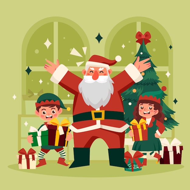 Vector gratuito ilustración de taller de santa navidad plana