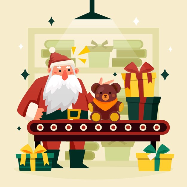 Ilustración de taller de santa navidad plana