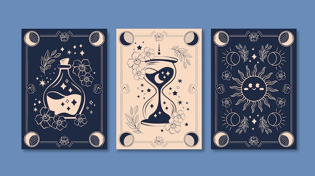 Ilustración de tarjetas celestiales dibujadas a mano