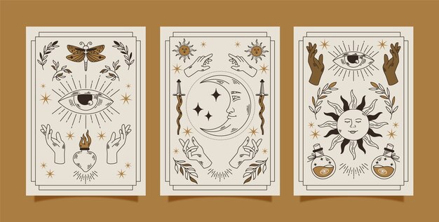Ilustración de tarjetas celestiales dibujadas a mano