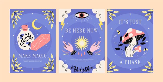 Ilustración de tarjetas celestiales dibujadas a mano