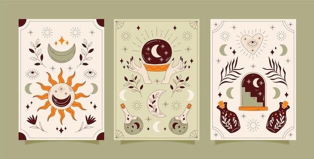 Ilustración de tarjetas celestiales dibujadas a mano