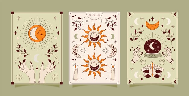 Ilustración de tarjetas celestiales dibujadas a mano