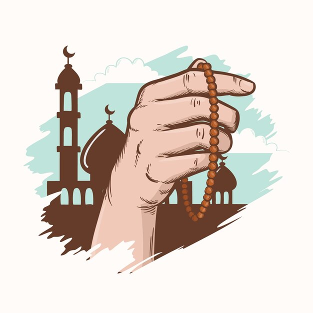Ilustración de tasbih dibujado a mano