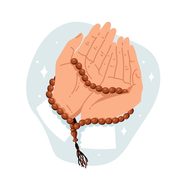 Ilustración de tasbih de diseño plano dibujado a mano