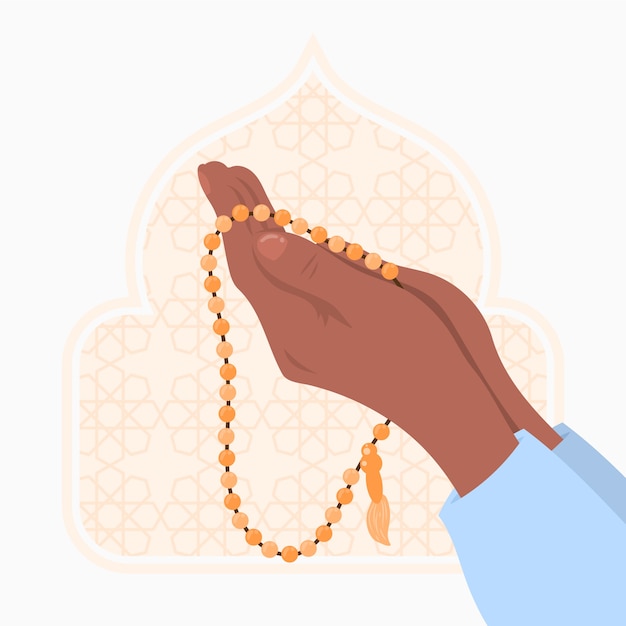 Ilustración de tasbih de diseño plano dibujado a mano